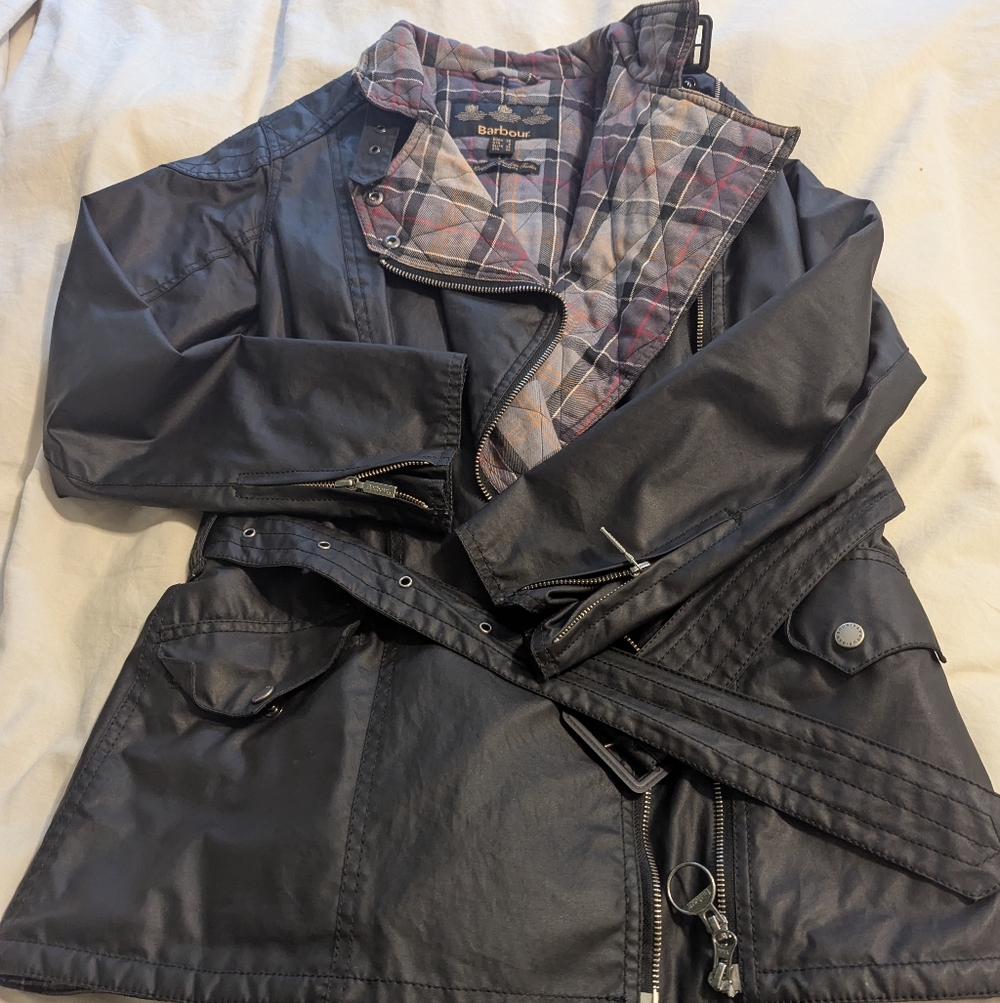 Barbour Black Waxed Cotton Jacket with Tartan Lining